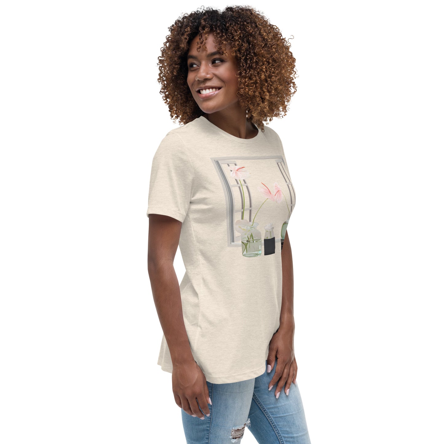 Floral Open Window Print Women's Relaxed T-Shirt - Perfect for Every Day